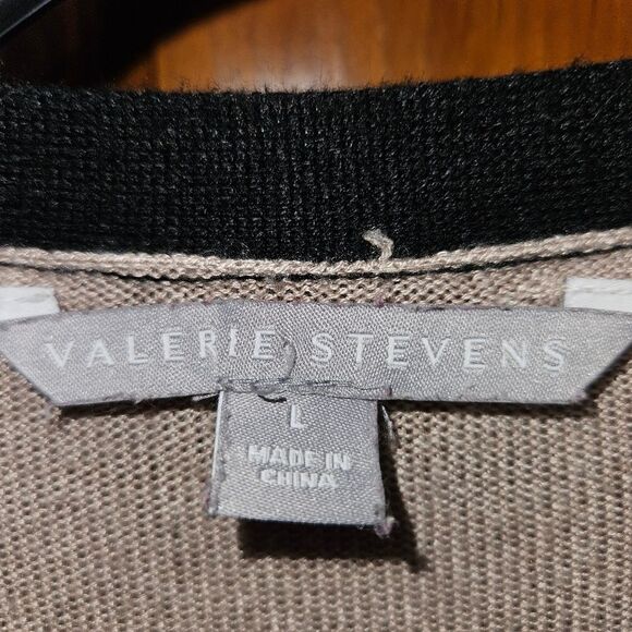 Valerie Stevens Long Tan Blue Striped Cardigan Sweater Womens Large Side Pockets - Picture 5 of 5